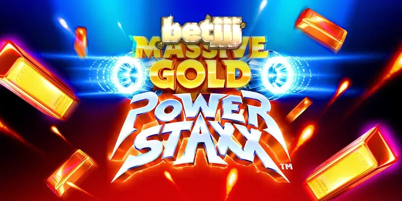 Interface futurista do slot Massive Gold Power Staxx com elementos dourados e neon.