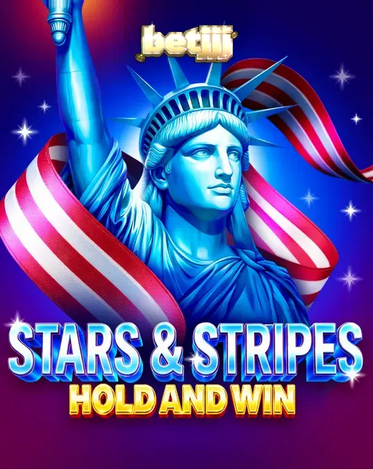 Interface do jogo Stars & Stripes Hold and Win com fogos de artifício e símbolos patrióticos